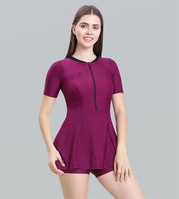 Women Swimdress Boyleg With Front Zip