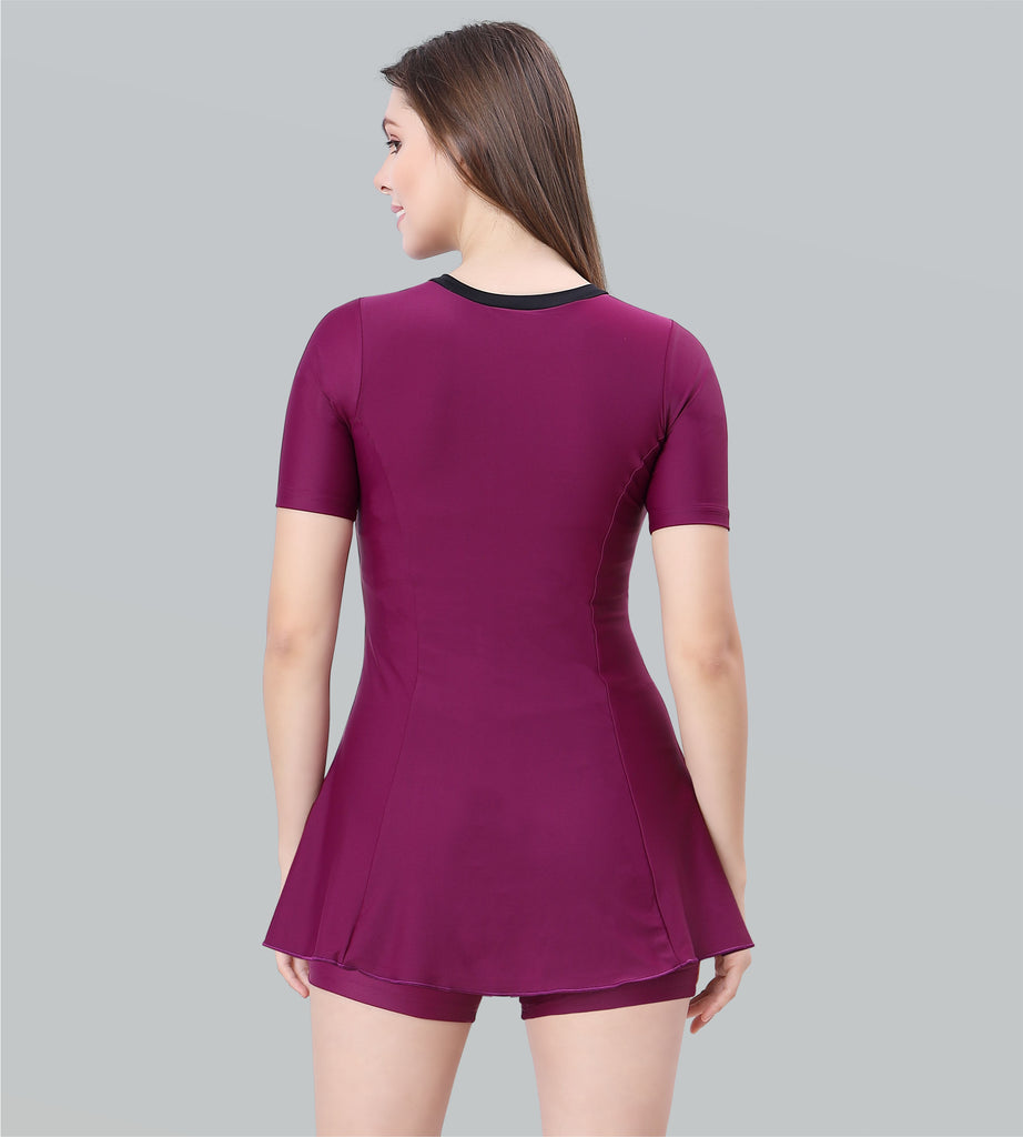 Women Swimdress Boyleg With Front Zip