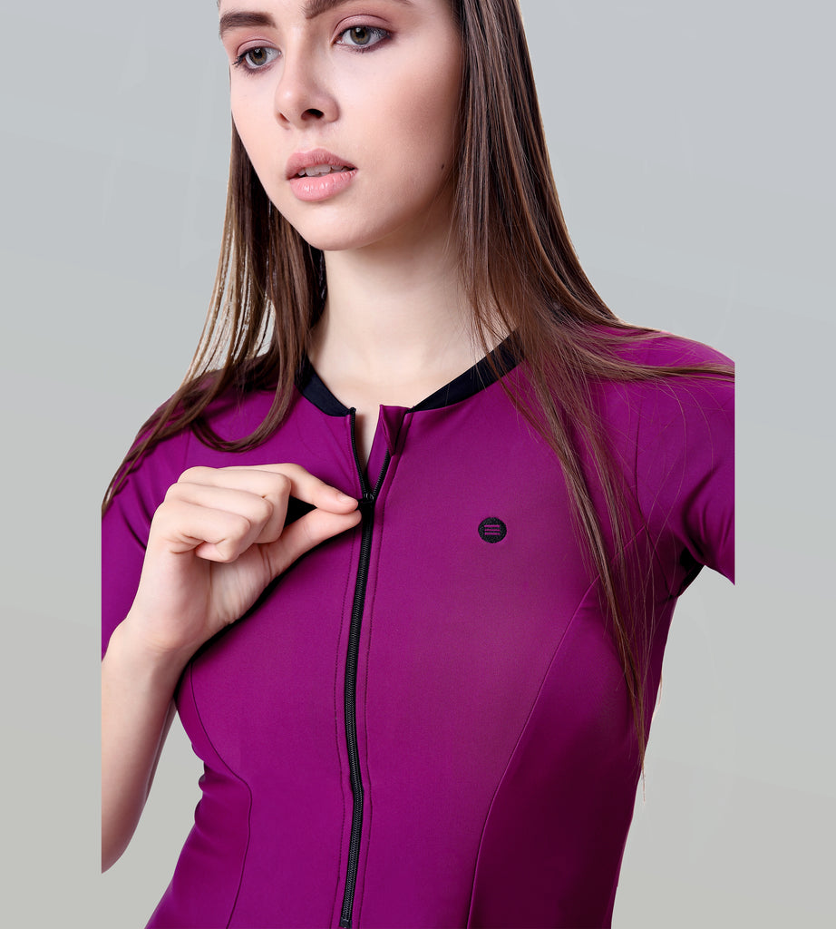 Women Swimdress Boyleg With Front Zip