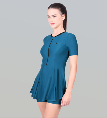 Women Swimdress Boyleg With Front Zip